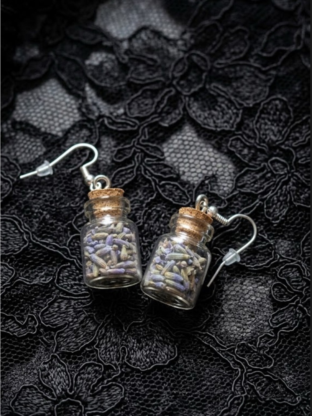 Handmade Mini Dried Lavender Bottle Drop Earrings - Picture 3 of 3